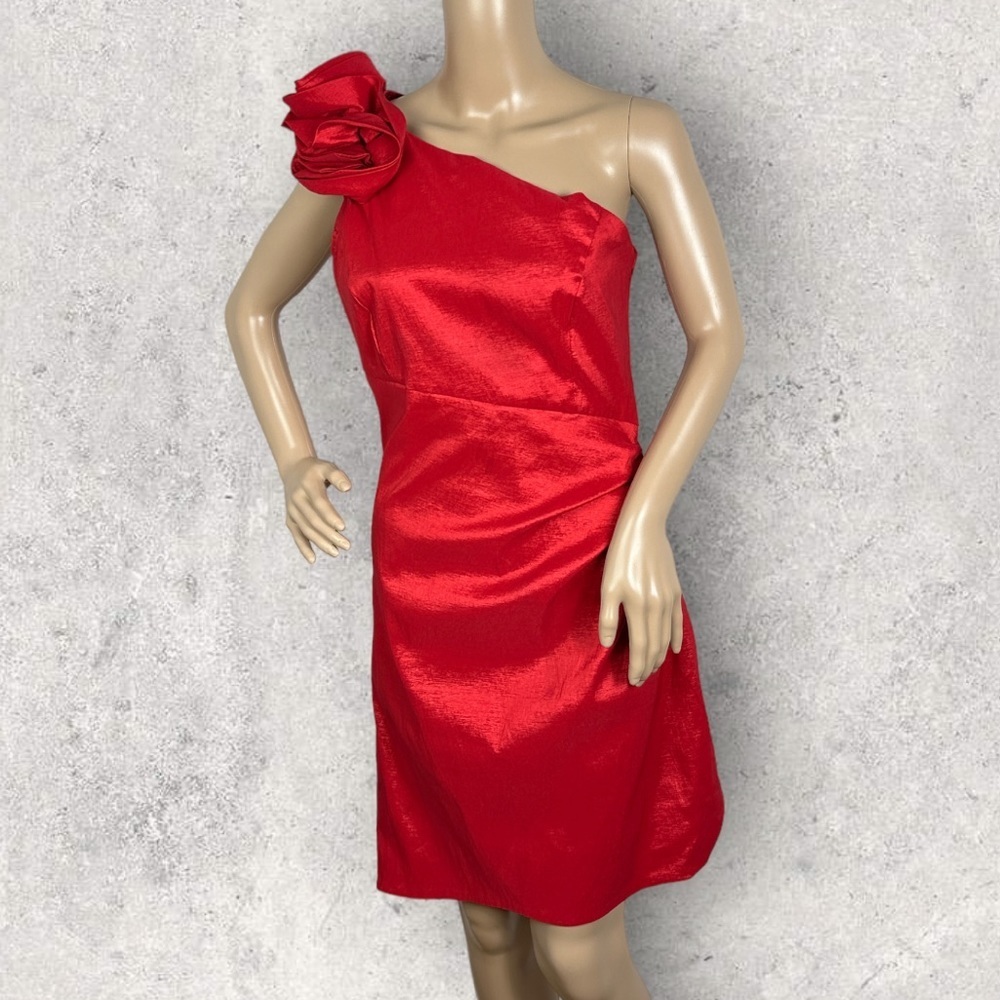 Vintage Jessica McClintock Red One Shoulder Rose Embellishment Cocktail Dress 8